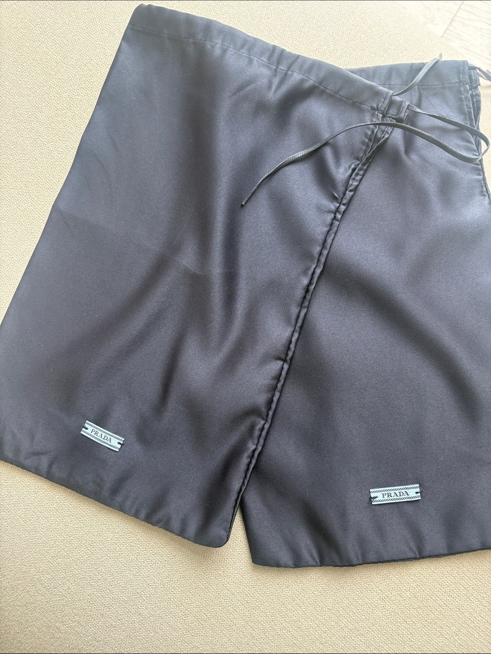 Prada Black Satin Drawstring Shoe bags with Logo